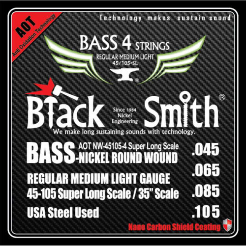 American Recorder Technologies BLACKSMITH Electric Bass 4 String Set,  Nano Carbon Coated - Regular Medium Light 45-105