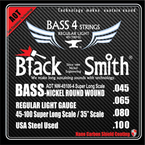 American Recorder Technologies BLACKSMITH Electric Bass 4 String Set,  Nano Carbon Coated - Regular Light 45-100