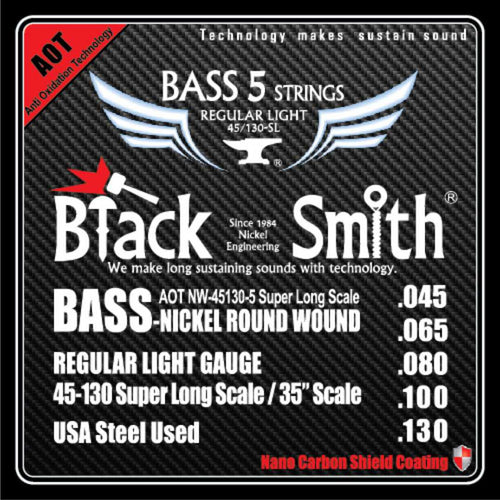 American Recorder Technologies BLACKSMITH Electric Bass 5 String Set,  Nano Carbon Coated - Regular Light 45-130
