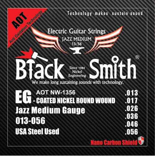 American Recorder Technologies BLACKSMITH Electric 6 String Set, Nano-Carbon Coated Steel - Jazz Medium 013 - 056