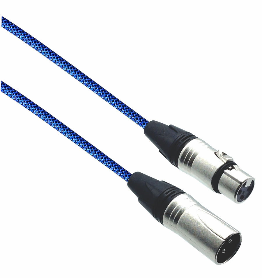 American Recorder Technologies Designer Series XLR Microphone Cable with Black/Neon Blue Design Protective Sleeve
