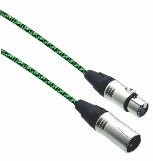 American Recorder Technologies Designer Series XLR Microphone Cable with Black/Neon Green Design Protective Sleeve