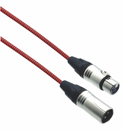 American Recorder Technologies Designer Series XLR Microphone Cable with Black/Neon Red Design Protective Sleeve