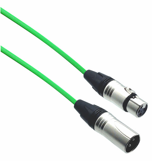 American Recorder Technologies Designer Series XLR Microphone Cable with Neon Green Design Protective Sleeve