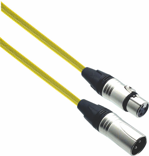 American Recorder Technologies Designer Series XLR Microphone Cable with Neon Yellow Design Protective Sleeve