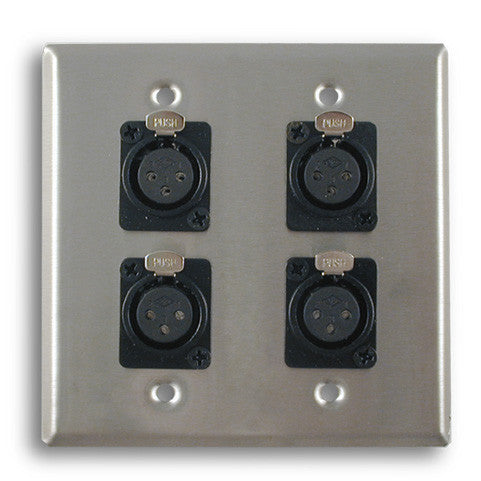 American Recorder Technologies Dual Gang Stainless Steel Wall Plates with Four 3 pin XLR Female