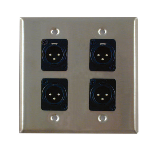 American Recorder Technologies Dual Gang Stainless Steel Wall Plates with Four 3 pin XLR Male