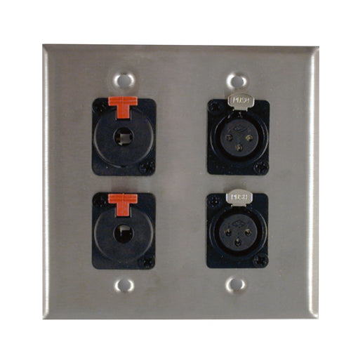 American Recorder Technologies Dual Gang Stainless Steel Wall Plates with Two XLR Female/Two TRS Female