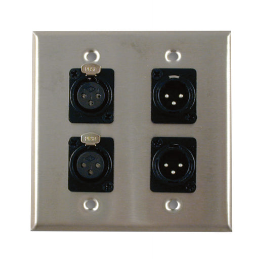 American Recorder Technologies Dual Gang Stainless Steel Wall Plates with Two XLR Female/Two XLR Male