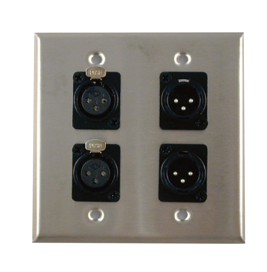 American Recorder Technologies Dual Gang Stainless Steel Wall Plates with Two XLR Female/Two XLR Male