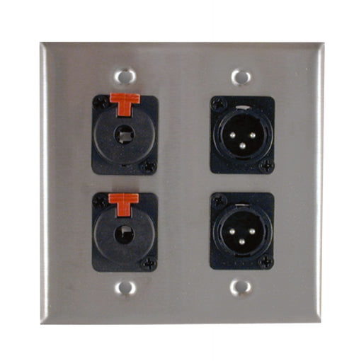 American Recorder Technologies Dual Gang Stainless Steel Wall Plates with Two XLR Male/Two TRS Female