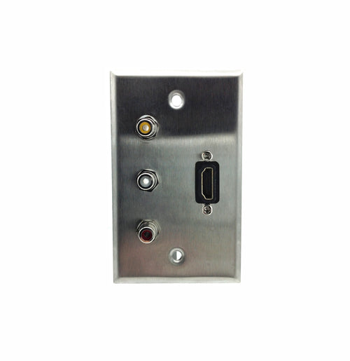 American Recorder Technologies Single Gang HDMI + 3 RCA Stainless Steel Wall Plate