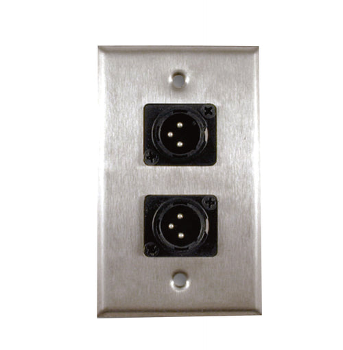 American Recorder Technologies Single Gang Stainless Steel Wall Plate with Dual XLR 3 pin Male Plug
