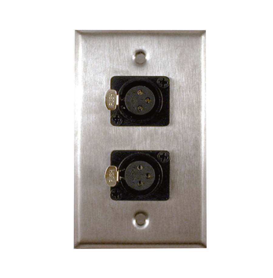 American Recorder Technologies Single Gang Stainless Steel Wall Plates with Dual 3 pin XLR Female