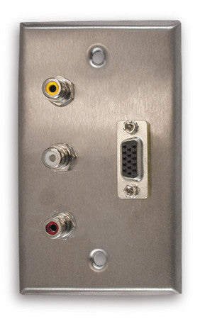 American Recorder Technologies Single Gang VGA + 3 RCA Stainless Steel Wall Plate