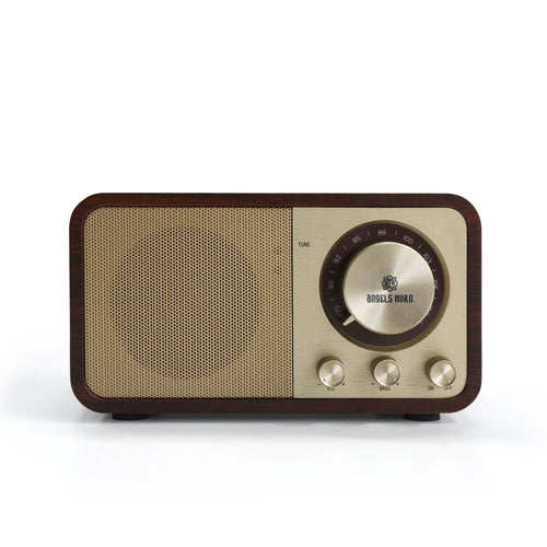 AngelsHorn Angels Horn FR01 Vintage Bluetooth Speaker & FM Radio | Retro Wooden Home Audio, Powerful Bass, TF Card/AUX Input, Portable Wireless Speaker for Home, Office, Decor (Walnut Wood)