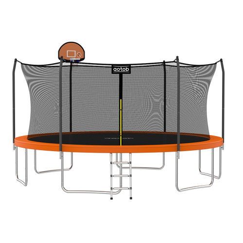 Aotob 15 ft Outdoor Trampoline with Safety Net, Basketball Hoop & Ladder