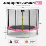 Aotob 12ft Trampoline for Kids/Adults, Backyard 1400 LBS Trampoline with Safety Enclosure Net/Ladder,Pink, view 2