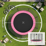 Aotob 12ft Trampoline for Kids/Adults, Backyard 1400 LBS Trampoline with Safety Enclosure Net/Ladder,Pink, view 4