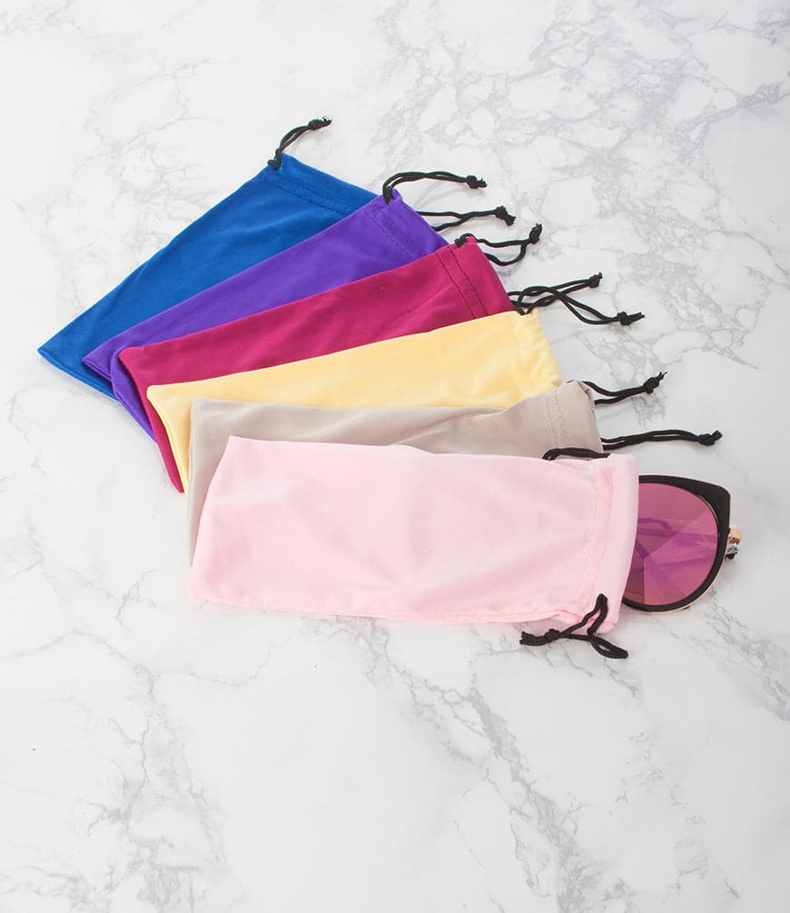 Apparel Candy SOLID COLOR SUNGLASS POUCH WITH DRAWSTRINGS - Pack of 12