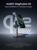 AUKEY Qi2.2 MagFusion 2X Wireless Charging Station 2-in-1 Magnetic Wireless Charger LC-MC213  (Wall Charger Not Included), view 2