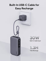 AUKEY Spark Sling 10000 Compact Fast Charging Power Bank with Built-in USB-C Cable PB-Y47, view 6