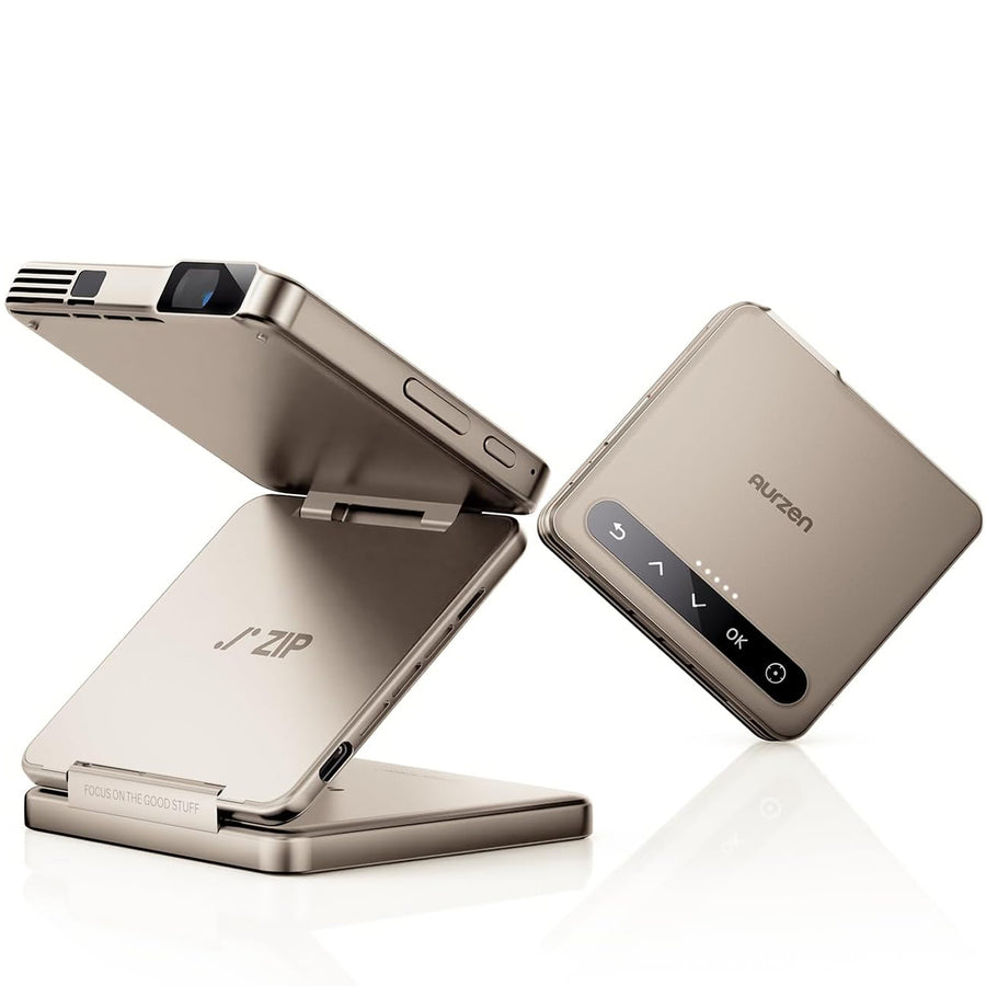 Aurzen ZIP Tri-Fold Portable Mini Projector - Titanium Gold