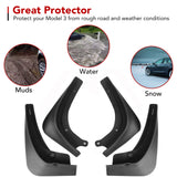Tesla Model 3 Mud Flaps & Splash Guards 2017-2023 - No-Drill All-Weather 4PCS | BASENOR, view 3
