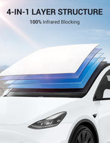 2017-2026 Tesla Model 3 & Model Y Windshield Sunshade Umbrella - Nano Ice Crystal Retractable | BASENOR, view 5