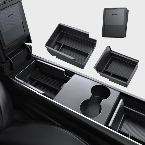 2021-2023 Tesla Model 3 & 2021-2024 Model Y Console Organizer - Carbon Fiber 3PCS | BASENOR