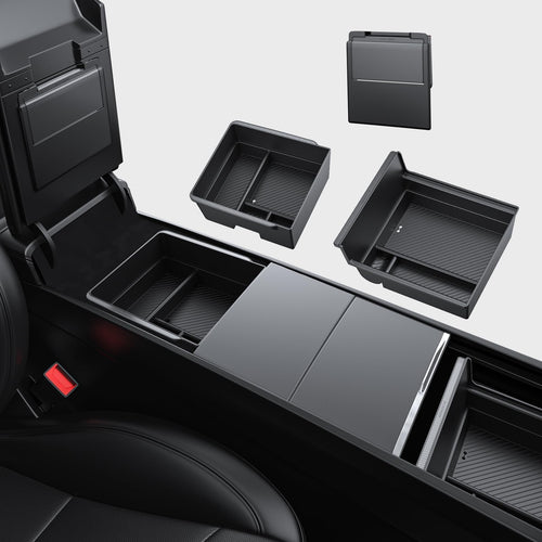2024-2026 Tesla Model 3 Highland & Model Y Juniper Console Organizer - Carbon Edition 3PCS | BASENOR