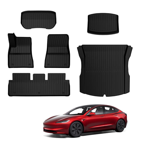 2024-2025 Tesla Model 3 Highland Floor Mats 6PCS - TPE Waterproof Heavy Duty | BASENOR