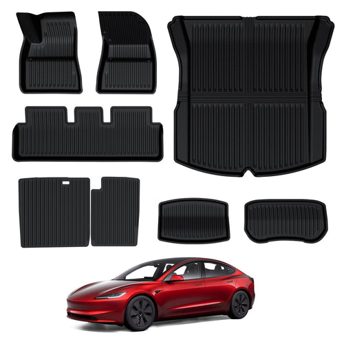 2024-2026 Tesla Model 3 Highland Floor Mats 8PCS - 3D All-Weather | BASENOR