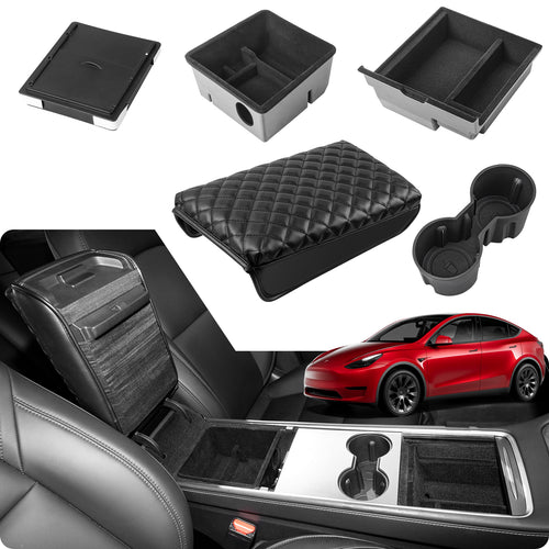 2021-2023 Tesla Model 3/Y Center Console Organizer - 5PCS Tray, Armrest Storage & Cup Holder | BASENOR
