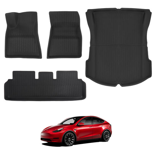 2021-2023 Tesla Model 3 Floor Mats - 3D All-Weather Anti-Slip Waterproof Trunk Liner, 4 PCS | BASENOR