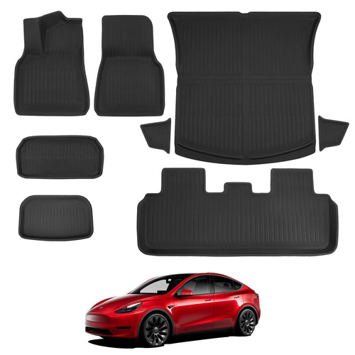 2020-2023 Tesla Model Y Floor Mats - 3D All-Weather Anti-Slip Waterproof, 5-Seat, 8 PCS | BASENOR
