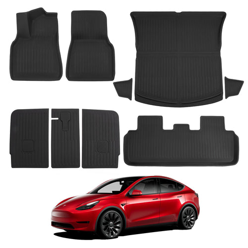 Tesla Model Y Floor Mats - 3D All-Weather Anti-Slip Waterproof, 2nd Row Back Cover, 9 PCS | BASENOR