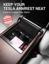 2017-2024 Tesla Model 3 & Model Y Armrest Hidden Storage - Carbon Magnetic | BASENOR, view 3