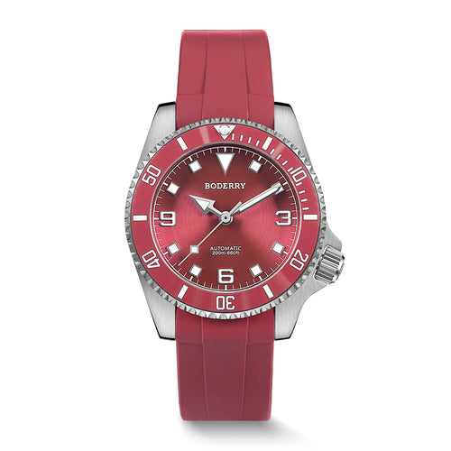Boderry Watch Co. ADMIRAL 3-Hand No-Date - 200M Waterproof Titanium Automatic Diver Watch | Coral Red(Ceramic Bezel)