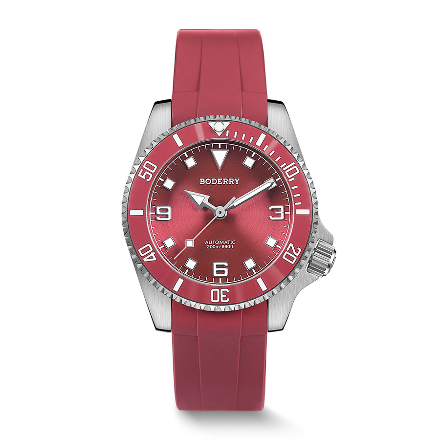 Boderry Watch Co. ADMIRAL 3-Hand No-Date - 200M Waterproof Titanium Automatic Diver Watch | Coral Red(Ceramic Bezel)