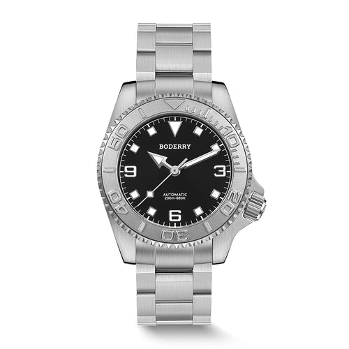 Boderry Watch Co. ADMIRAL 3-Hand No-Date - 200M Waterproof Titanium Automatic Diver Watch | Jet Black