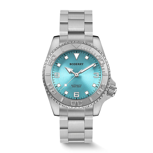 Boderry Watch Co. ADMIRAL 3-Hand No-Date - 200M Waterproof Titanium Automatic Diver Watch | Glacier Blue
