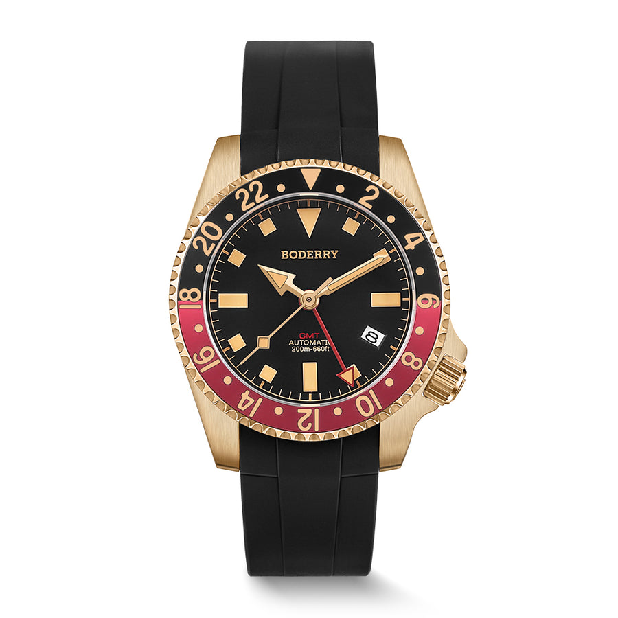 Boderry Watch Co. ADMIRAL GMT - 200M Waterproof Bronze Automatic Diver Watch | Black