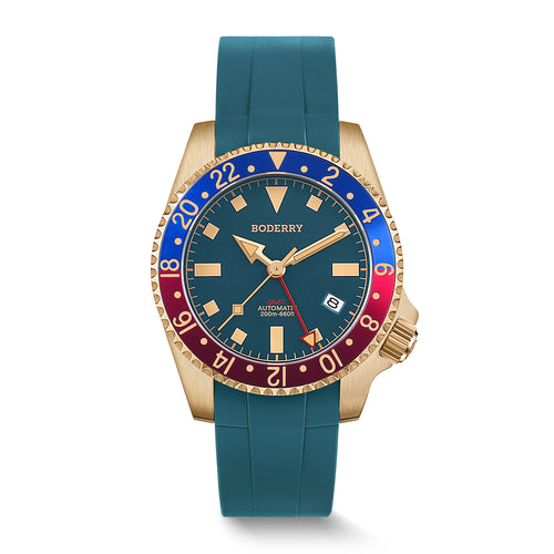 Boderry Watch Co. ADMIRAL GMT - 200M Waterproof Bronze Automatic Diver Watch | Blue