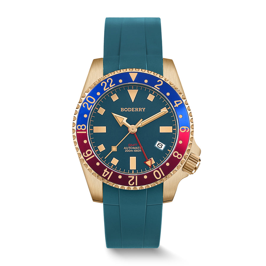 Boderry Watch Co. ADMIRAL GMT - 200M Waterproof Bronze Automatic Diver Watch | Blue