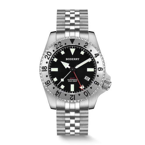 Boderry Watch Co. ADMIRAL GMT - 200M Waterproof Titanium Automatic Diver Watch | Black-Ti