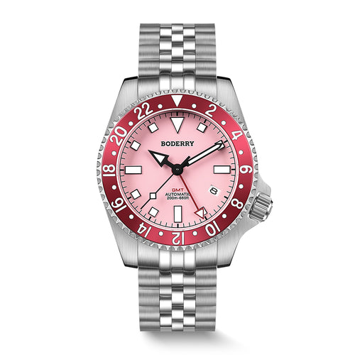 Boderry Watch Co. ADMIRAL GMT - 200M Waterproof Titanium Automatic Diver Watch | Pink