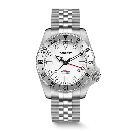 Boderry Watch Co. ADMIRAL GMT - 200M Waterproof Titanium Automatic Diver Watch | White-Ti