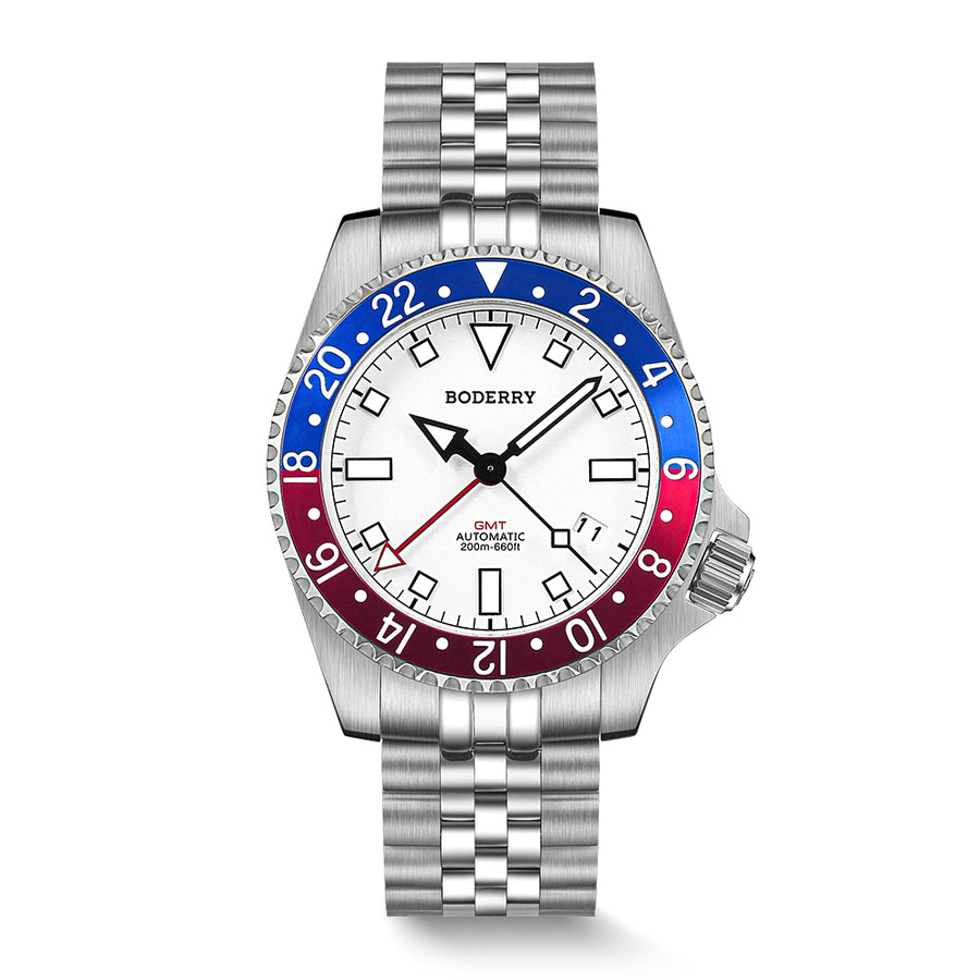 Boderry Watch Co. ADMIRAL GMT - 200M Waterproof Titanium Automatic Diver Watch | White