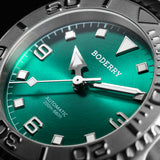 Boderry Watch Co. ADMIRAL 3-Hand No-Date - 200M Waterproof Titanium Automatic Diver Watch | Aurora Green, view 2